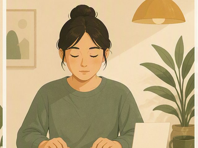 Người học nhắm mắt gõ lại chữ trên bàn phím, trước mặt là tấm thẻ trắng