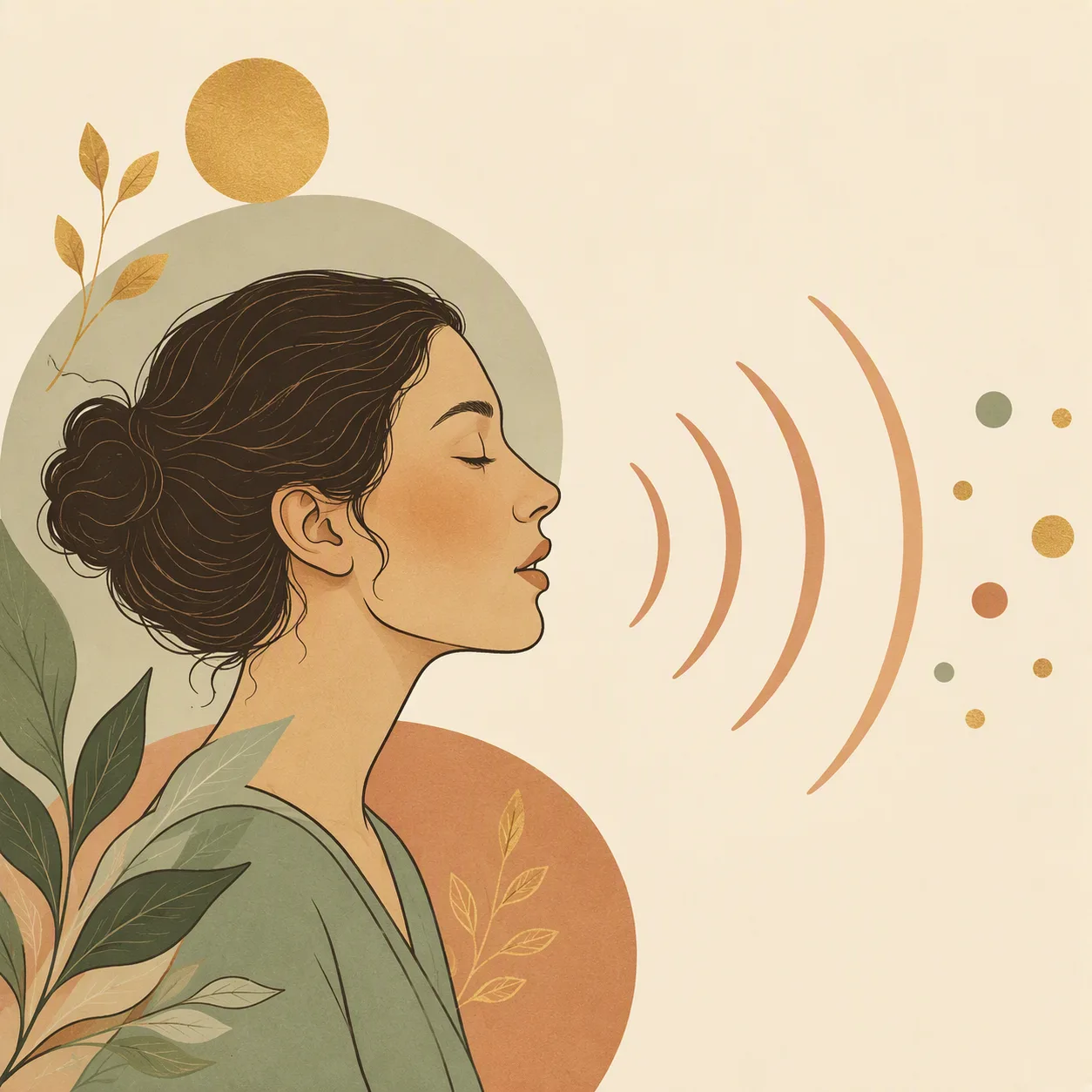 Minh họa khuôn mặt nghiêng phát ra sóng âm — trạm luyện phát âm