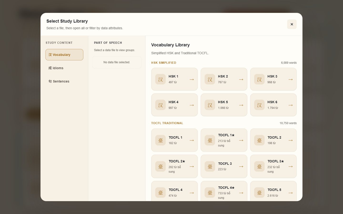 The data library with three content groups